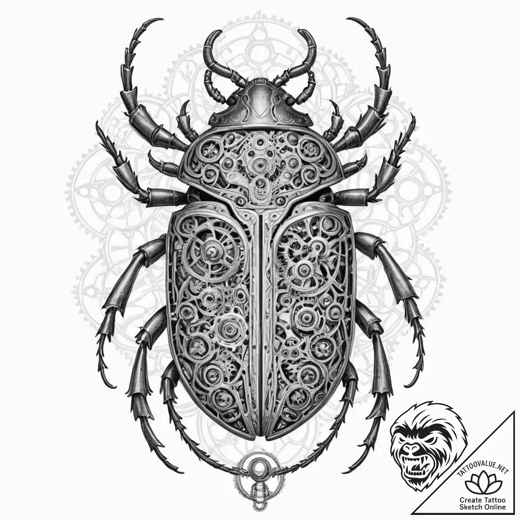 Tattoo design, a beetle, its carapace is made... - tattoo sketch (№1751478739_0, 02.07.2025 17:52) — tattoovalue.net