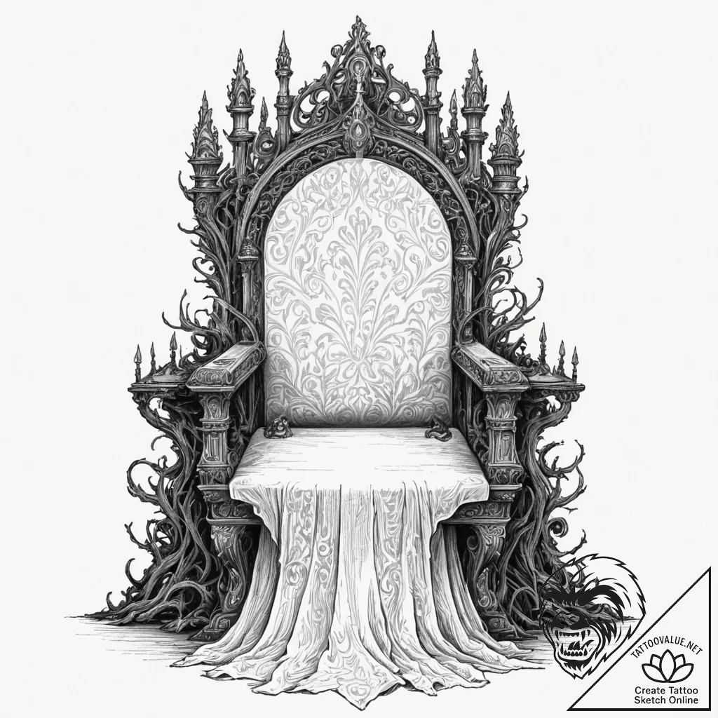 Tattoo design, a massive, ornate throne, comp... - tattoo sketch (№1751478900_0, 02.07.2025 17:55) — tattoovalue.net