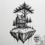 Tattoo design, a floating island in the sky,… – tattoo sketch (№1751479156_0, 02.07.2025 17:59) — tattoovalue.net
