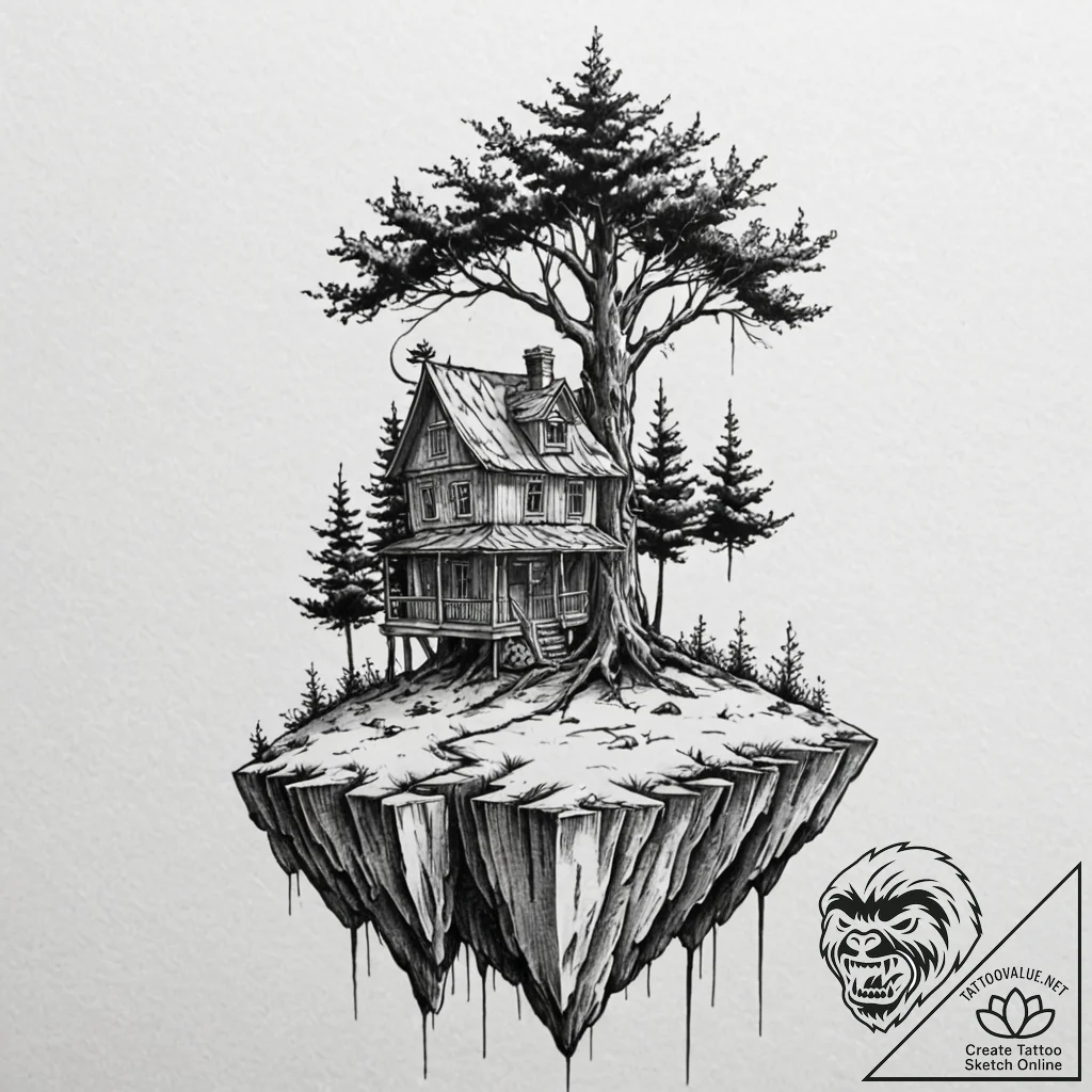 Tattoo design, a floating island in the sky,... - tattoo sketch (№1751479156_0, 02.07.2025 17:59) — tattoovalue.net