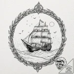 Tattoo sketch of longship flying through sand… – tattoo sketch (№1751479642_0, 02.07.2025 18:07) — tattoovalue.net