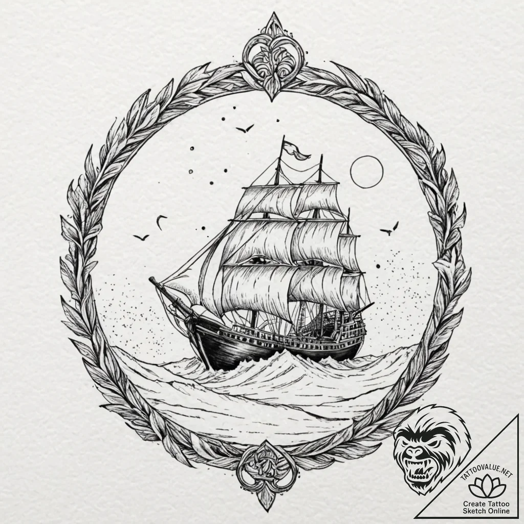 Tattoo sketch of longship flying through sand... - tattoo sketch (№1751479642_0, 02.07.2025 18:07) — tattoovalue.net