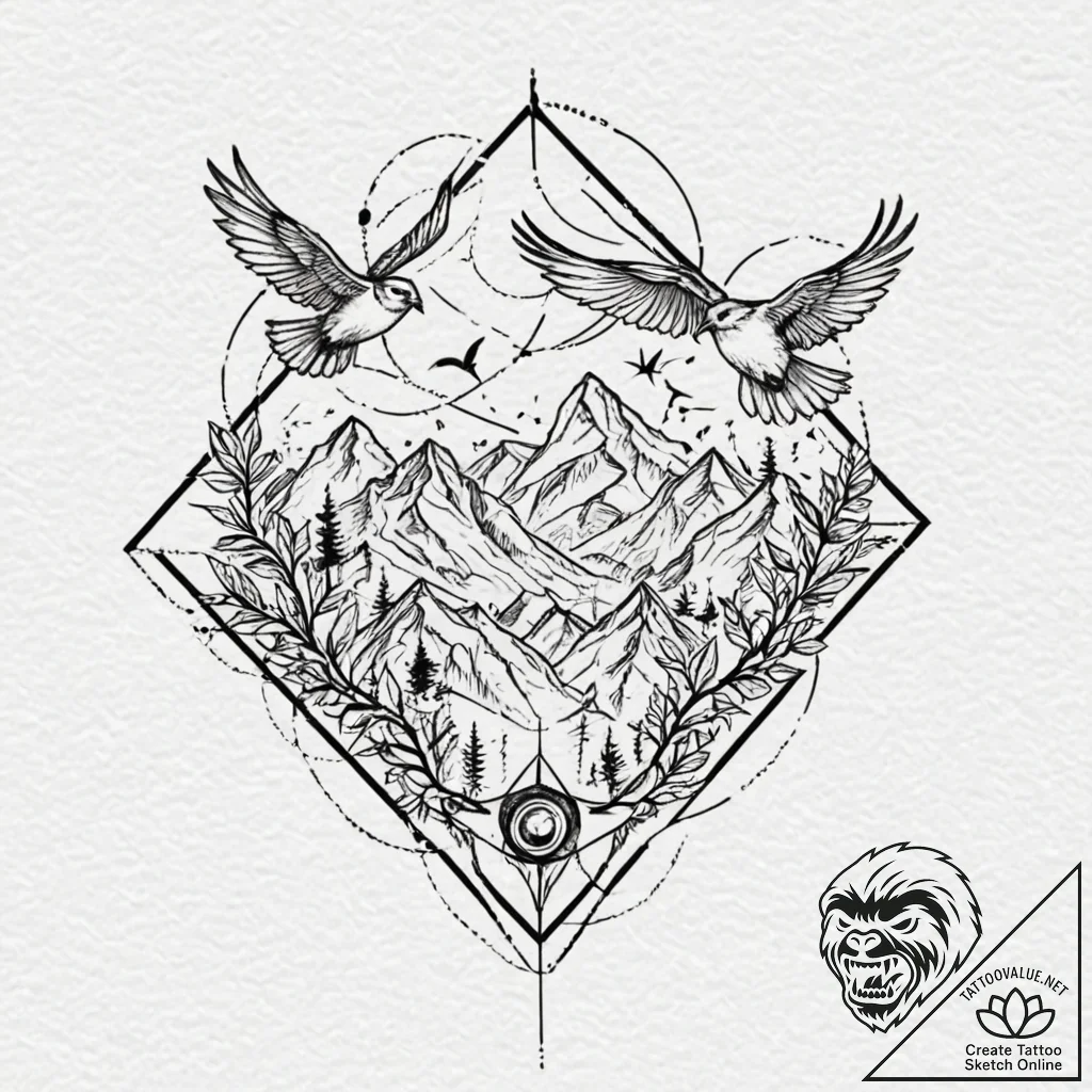 Tattoo design, a flock of birds in the sky, b... - tattoo sketch (№1751480142_0, 02.07.2025 18:15) — tattoovalue.net