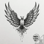 Tattoo design, a bird, but its wings are heav… – tattoo sketch (№1751480223_0, 02.07.2025 18:17) — tattoovalue.net