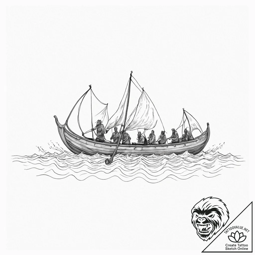 Tattoo design, a viking longship as a soundwa... - tattoo sketch (№1751480893_0, 02.07.2025 18:28) — tattoovalue.net