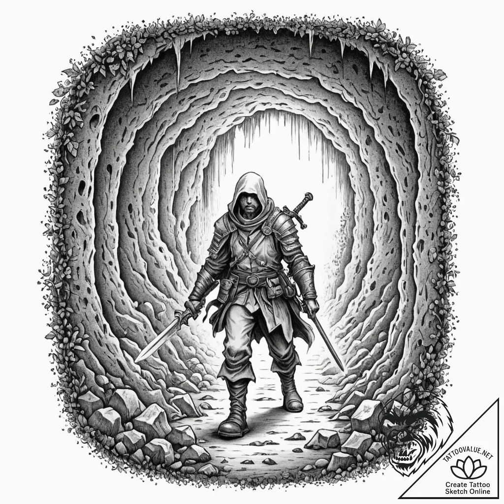 Tattoo sleeve design, dungeon crawler, a part... - tattoo sketch (№1751481054_0, 02.07.2025 18:30) — tattoovalue.net