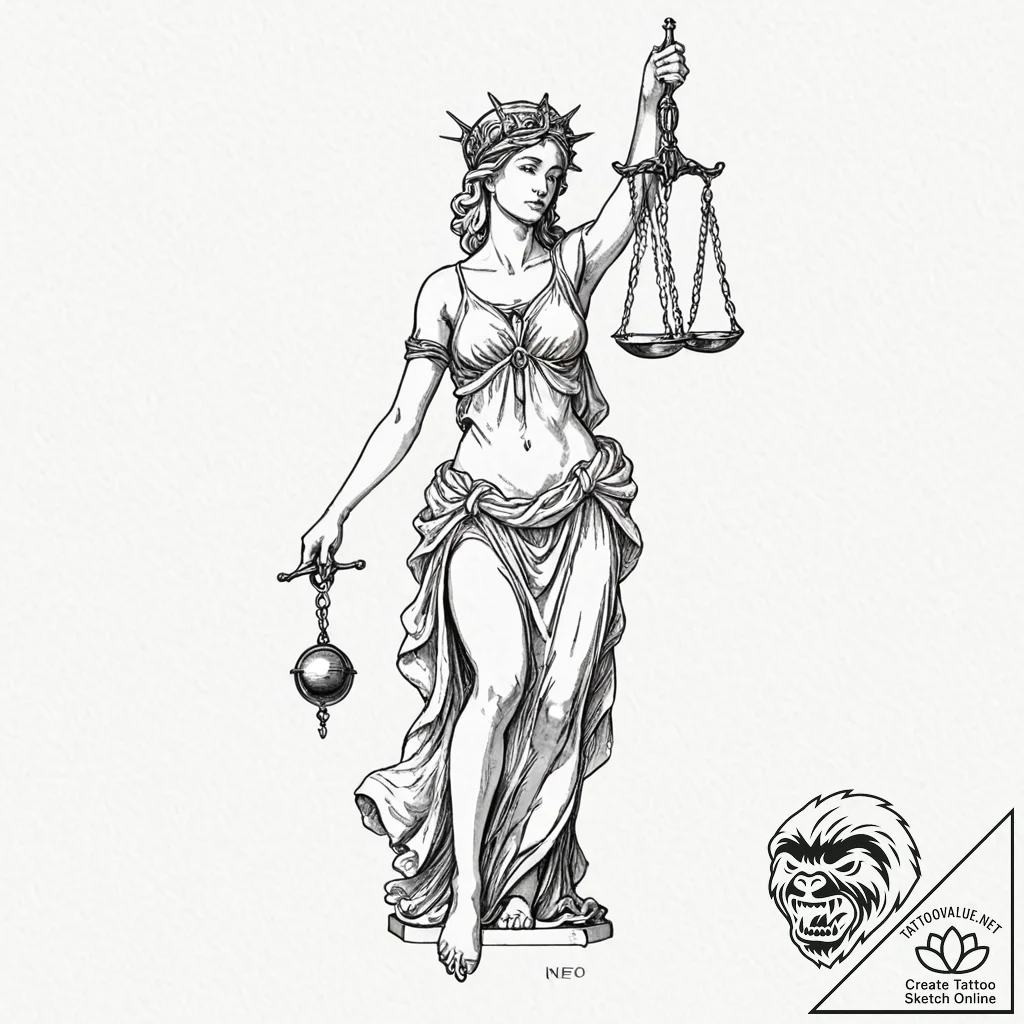 Tattoo design, a lady justice portrait, but s... - tattoo sketch (№1751481474_0, 02.07.2025 18:37) — tattoovalue.net