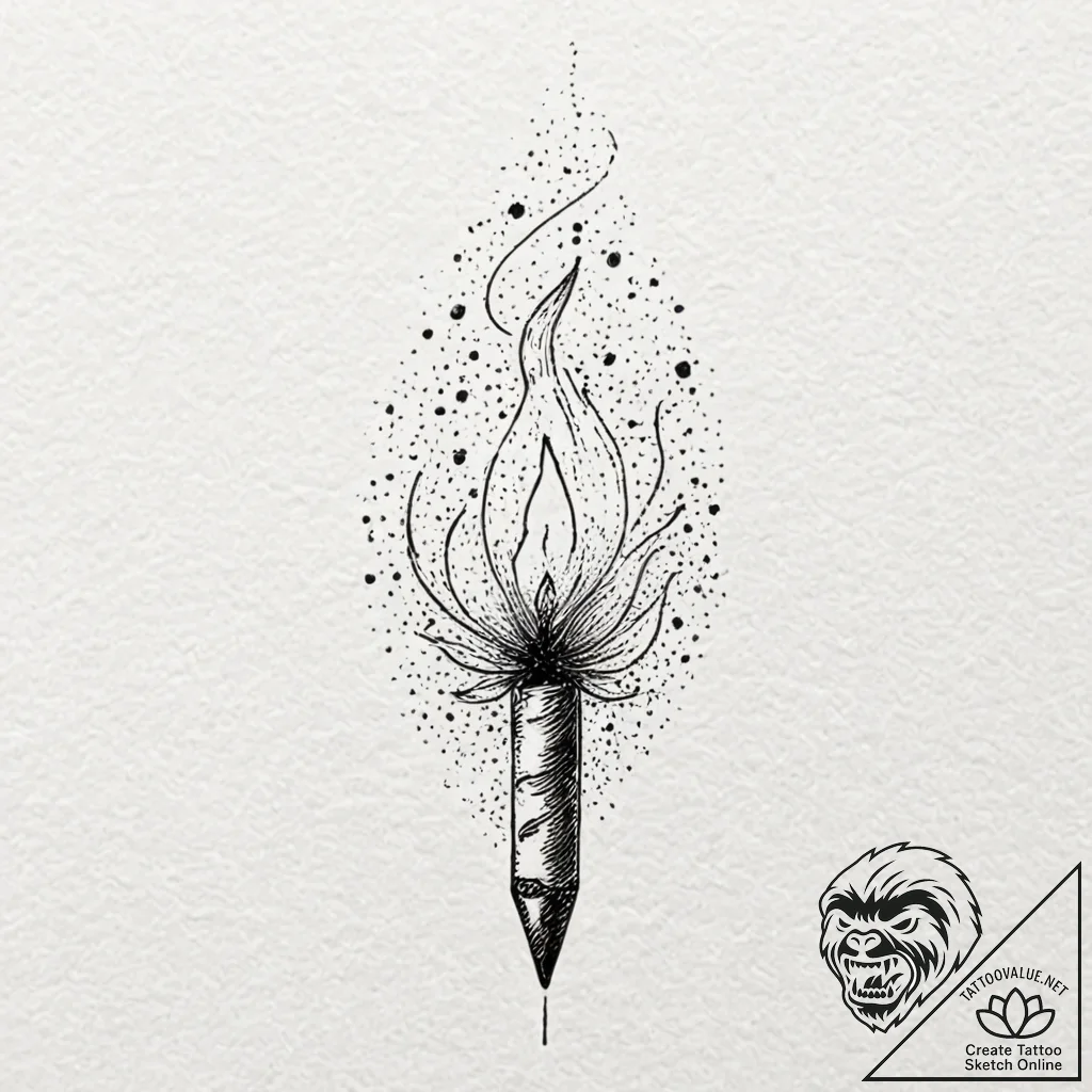 Tattoo design, a matchstick, its flame is a t... - tattoo sketch (№1751481894_0, 02.07.2025 18:44) — tattoovalue.net
