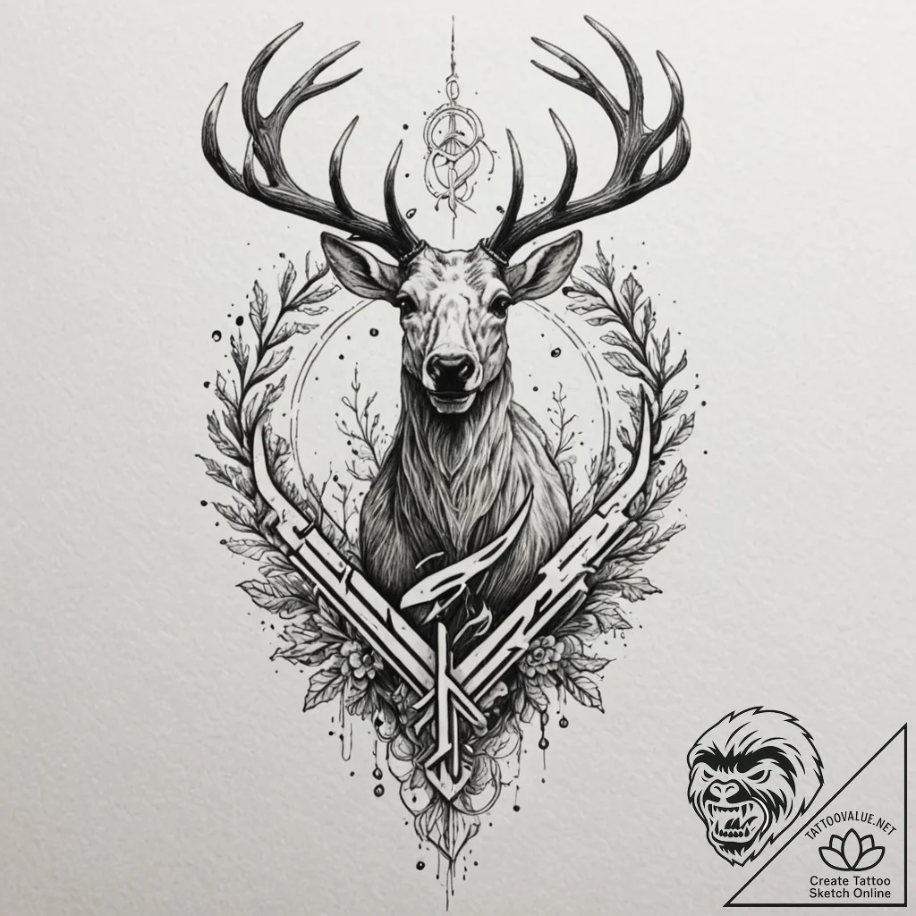 Tattoo sketch — reindeer skeleton turning int... - tattoo sketch (№1751481976_0, 02.07.2025 18:46) — tattoovalue.net