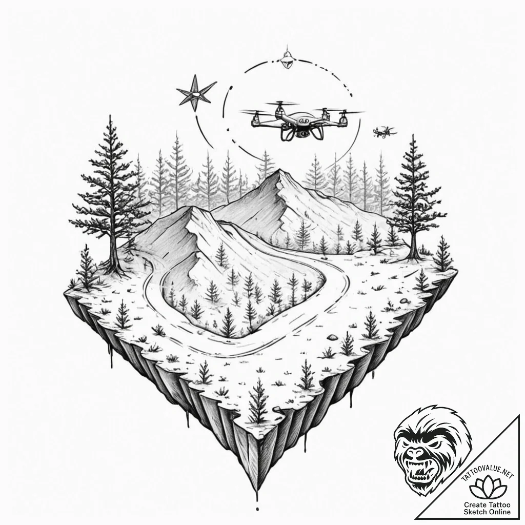 Tattoo design, a drone carrying a single sapl... - tattoo sketch (№1751482464_0, 02.07.2025 18:54) — tattoovalue.net