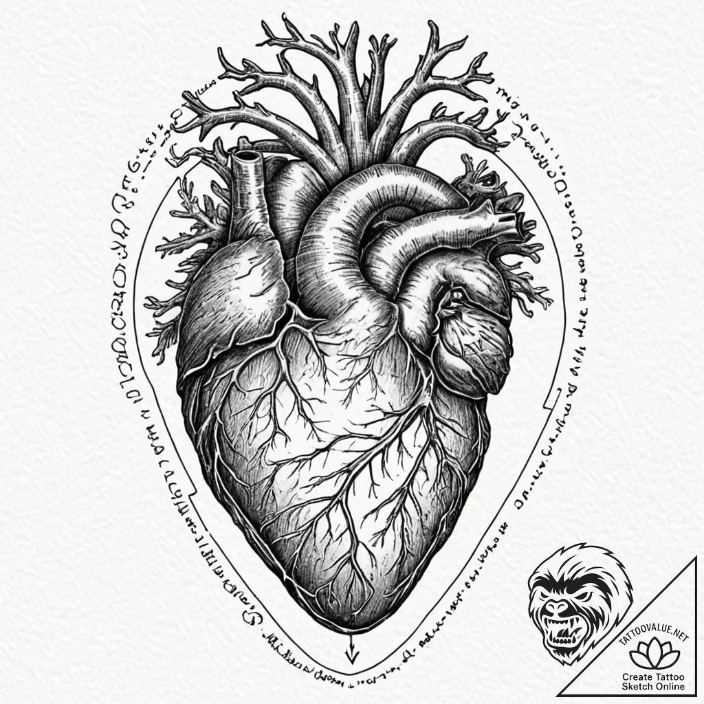 Tattoo design, a realistic anatomical heart,... - tattoo sketch (№1751482639_0, 02.07.2025 18:57) — tattoovalue.net