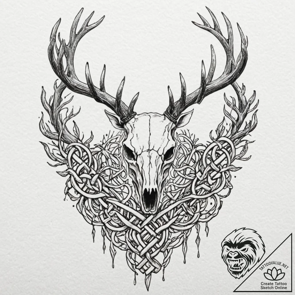 Tattoo design, skull of the deer eikthyrnir,... - tattoo sketch (№1751482801_0, 02.07.2025 19:00) — tattoovalue.net