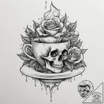 Tattoo design, a teacup, a storm with lightni… – tattoo sketch (№1751482963_0, 02.07.2025 19:02) — tattoovalue.net