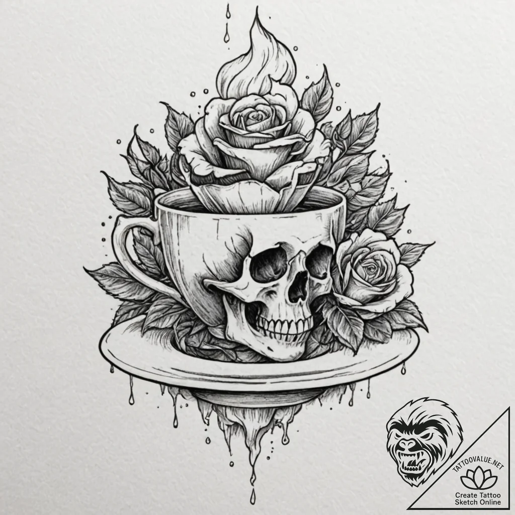 Tattoo design, a teacup, a storm with lightni... - tattoo sketch (№1751482963_0, 02.07.2025 19:02) — tattoovalue.net