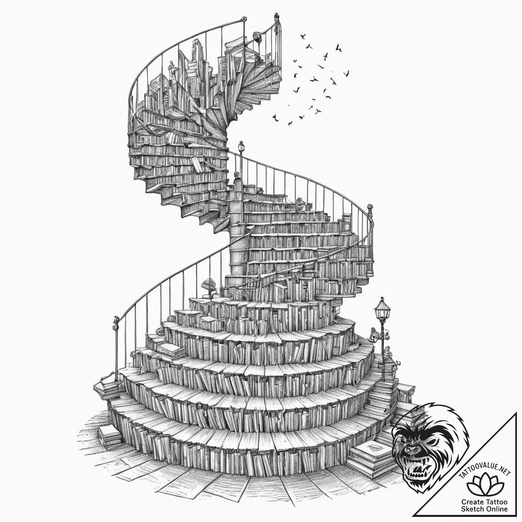 Tattoo design, a staircase spiraling up into... - tattoo sketch (№1751483383_0, 02.07.2025 19:09) — tattoovalue.net