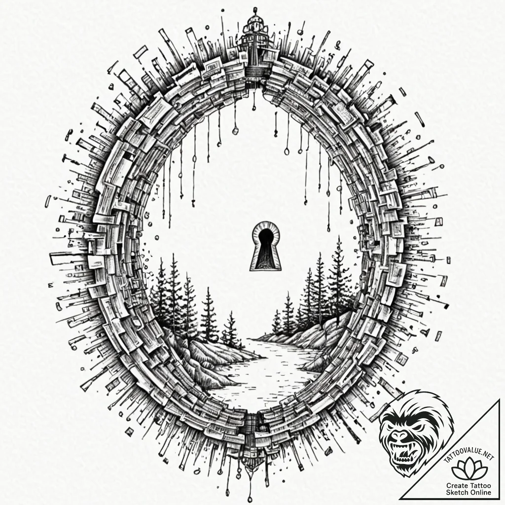 Tattoo design, a keyhole, looking through it... - tattoo sketch (№1751483545_0, 02.07.2025 19:12) — tattoovalue.net