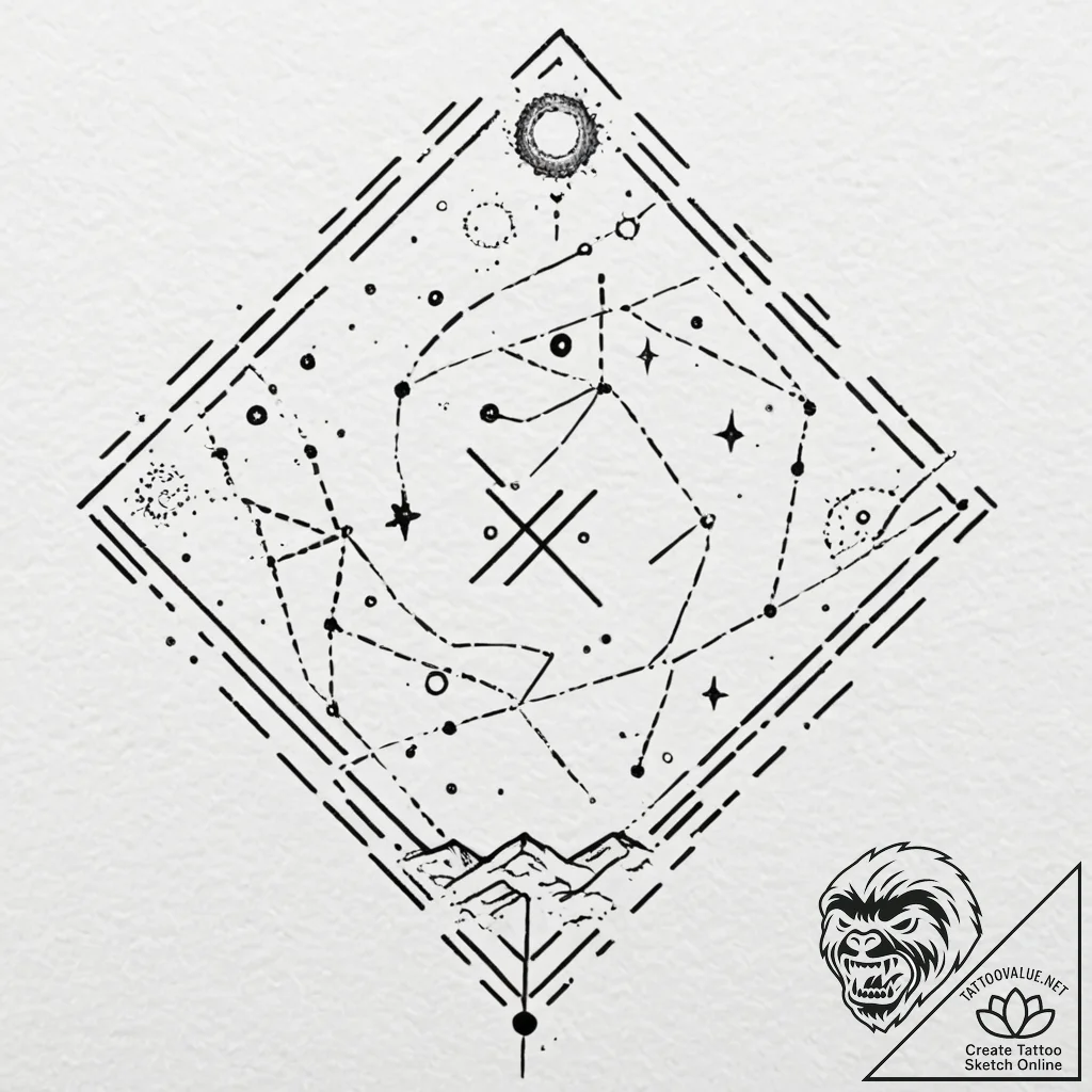 Tattoo design, runes appearing as constellati... - tattoo sketch (№1751483623_0, 02.07.2025 19:13) — tattoovalue.net