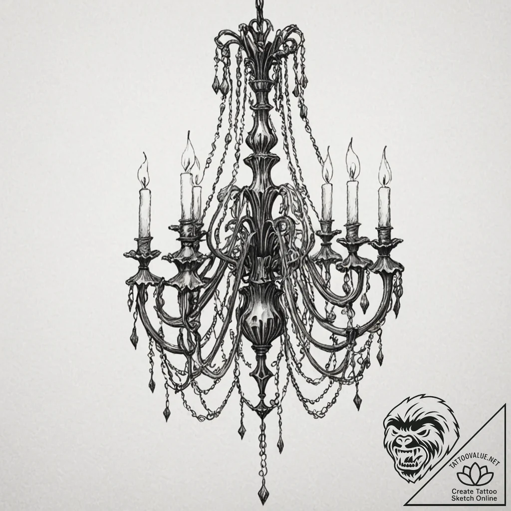 Tattoo design, a chandelier made of human bon... - tattoo sketch (№1751483705_0, 02.07.2025 19:15) — tattoovalue.net