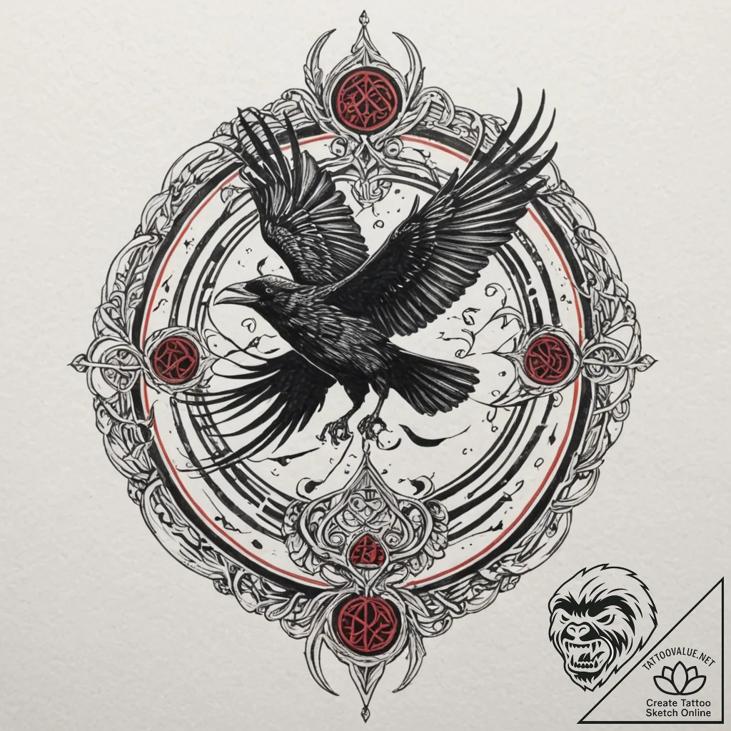 Tattoo design, muninn (memory) raven dissolvi... - tattoo sketch (№1751484534_0, 02.07.2025 19:28) — tattoovalue.net