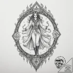 Tattoo sketch — figure in furs walking backwa… – tattoo sketch (№1751484780_0, 02.07.2025 19:33) — tattoovalue.net