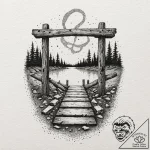 Tattoo sketch — ruins of a wooden bridge, pla… – tattoo sketch (№1751485190_0, 02.07.2025 19:39) — tattoovalue.net