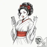Tattoo design, a beautiful geisha, but she is… – tattoo sketch (№1751485272_0, 02.07.2025 19:41) — tattoovalue.net