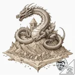 Tattoo design, fafnir dragon sleeping on a pi… – tattoo sketch (№1751485354_0, 02.07.2025 19:42) — tattoovalue.net