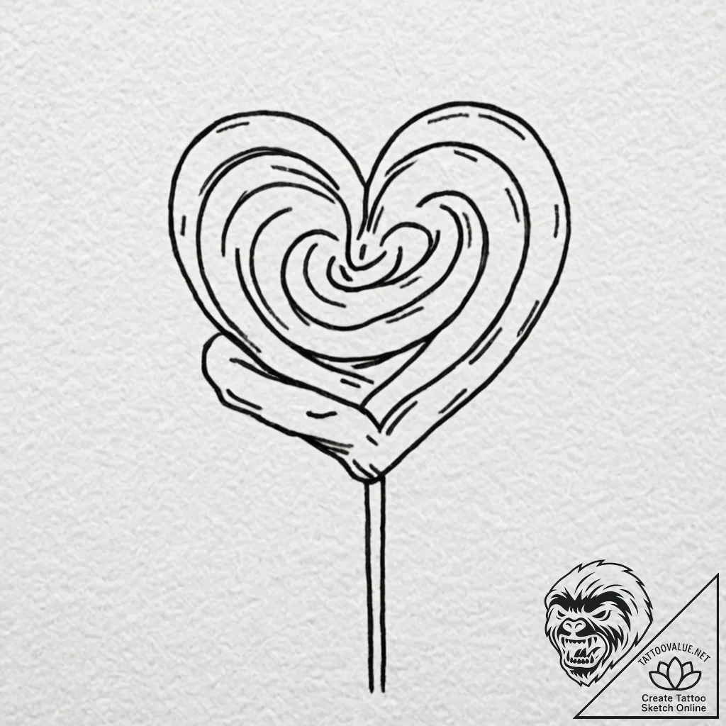 Tattoo design, handpoke style, a heart-shaped... - tattoo sketch (№1751485599_0, 02.07.2025 19:46) — tattoovalue.net