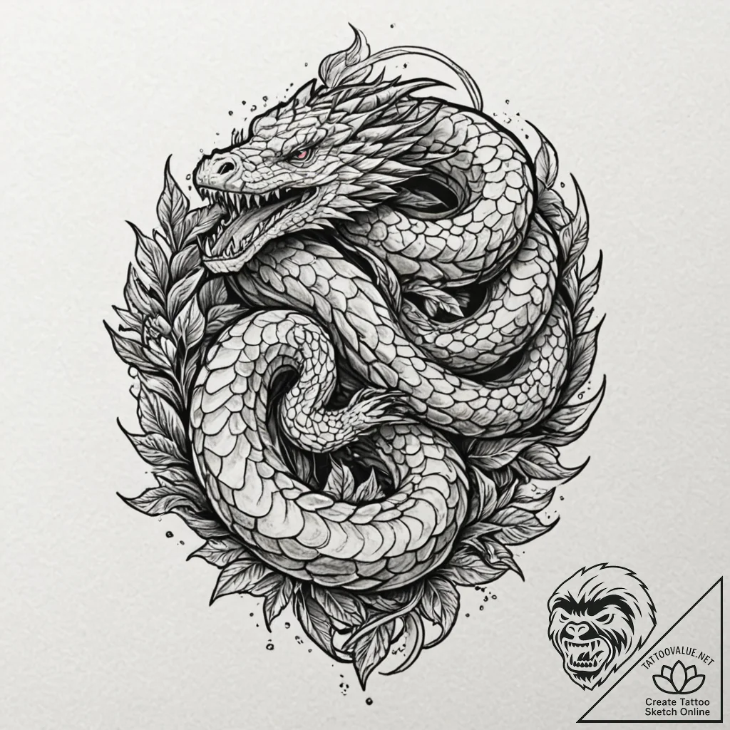 Tattoo design, jormungandr tattooed in a styl... - tattoo sketch (№1751486007_0, 02.07.2025 19:53) — tattoovalue.net