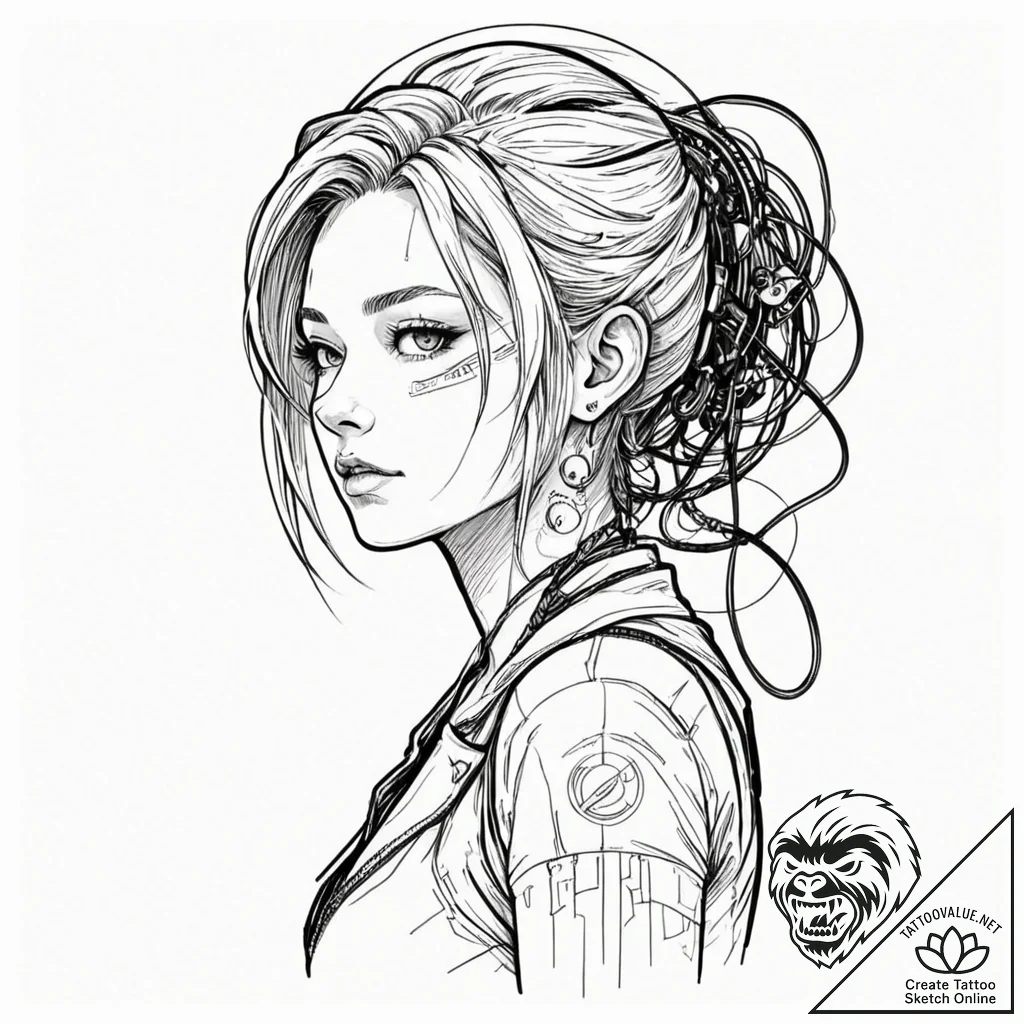 Tattoo sleeve design, manga style, cyberpunk... - tattoo sketch (№1751486335_0, 02.07.2025 19:58) — tattoovalue.net
