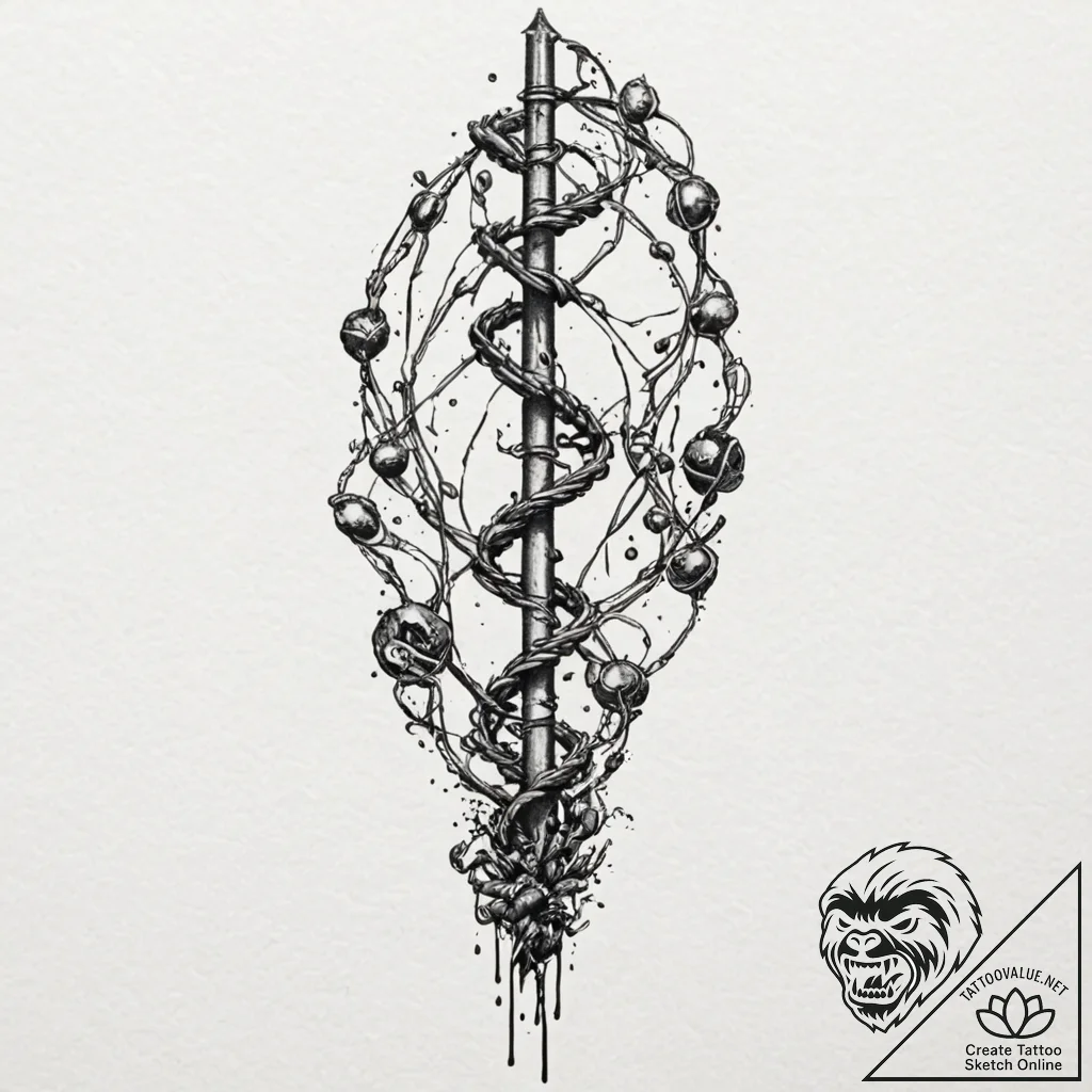 Tattoo design, a dna helix, one strand organi... - tattoo sketch (№1751486417_0, 02.07.2025 20:00) — tattoovalue.net