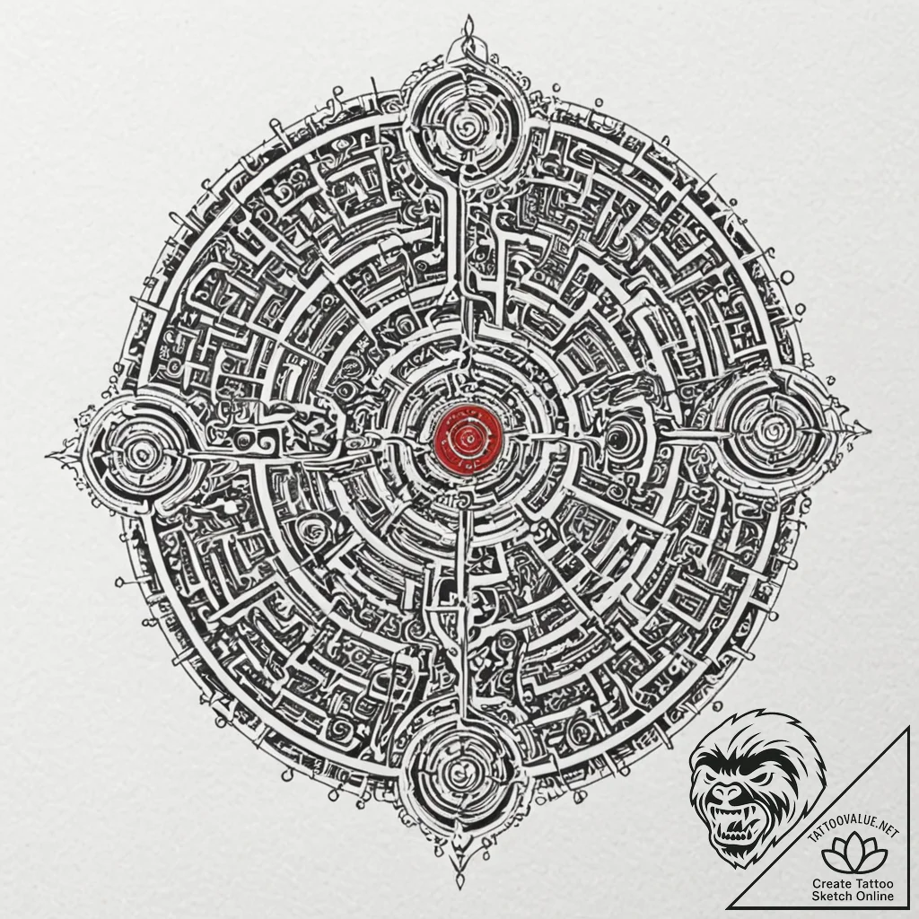 Tattoo design, a labyrinth made of circuit bo... - tattoo sketch (№1751486499_0, 02.07.2025 20:01) — tattoovalue.net