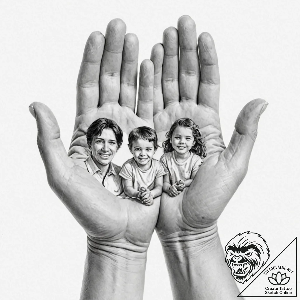 Tattoo design, a torn photograph of a family,... - tattoo sketch (№1751486991_0, 02.07.2025 20:09) — tattoovalue.net