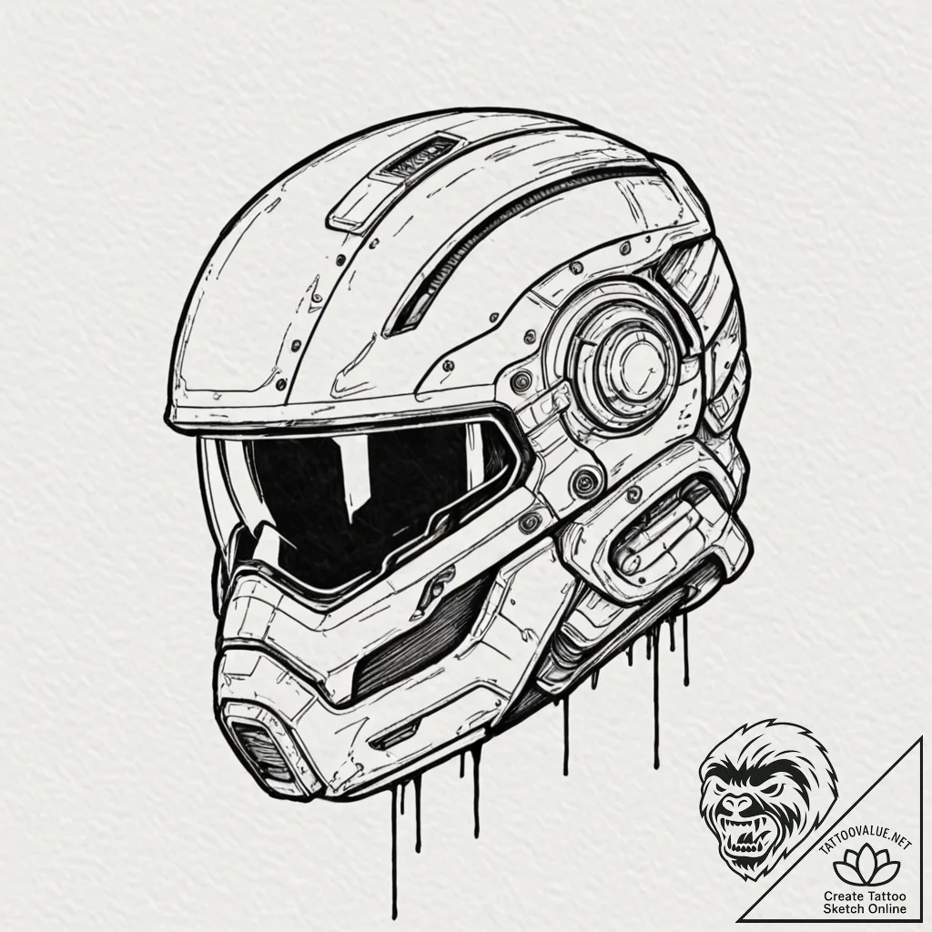 Tattoo design, a soldier's helmet, a ghostly... - tattoo sketch (№1751487072_0, 02.07.2025 20:11) — tattoovalue.net