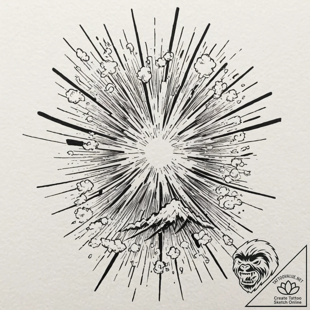 Tattoo design, a stylized explosion, done in... - tattoo sketch (№1751487401_0, 02.07.2025 20:16) — tattoovalue.net