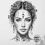 Tattoo design, a face composed entirely of qr… – tattoo sketch (№1751487890_0, 02.07.2025 20:24) — tattoovalue.net