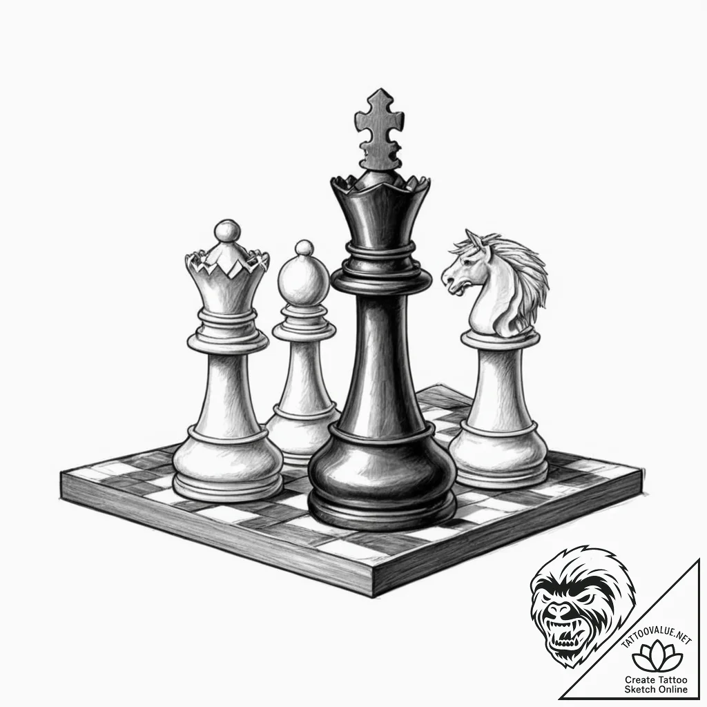 Tattoo design, a chess board where one side h... - tattoo sketch (№1751488215_0, 02.07.2025 20:30) — tattoovalue.net