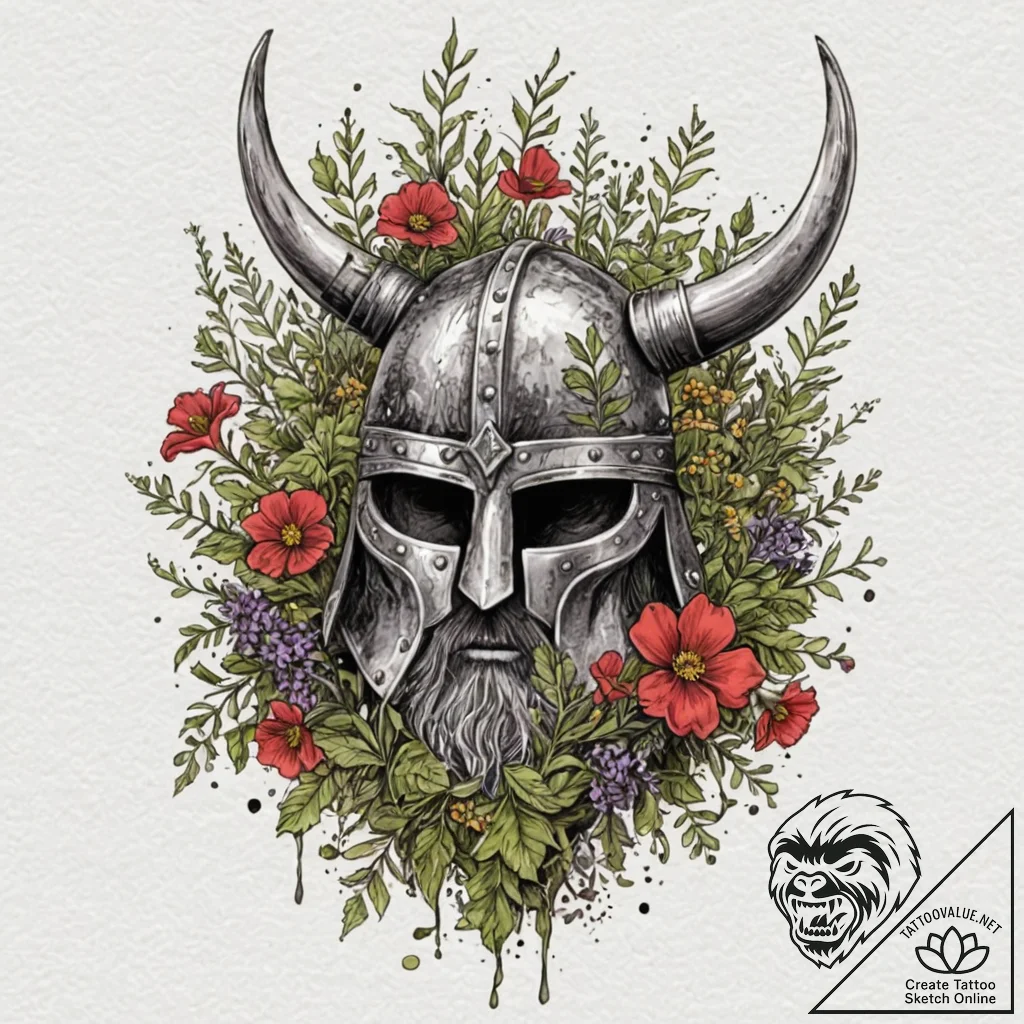 Tattoo design, a viking warrior's helmet, ove... - tattoo sketch (№1751488790_0, 02.07.2025 20:39) — tattoovalue.net