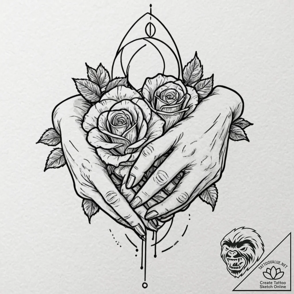 Tattoo design, handpoke style, two hands maki... - tattoo sketch (№1751489129_0, 02.07.2025 20:45) — tattoovalue.net