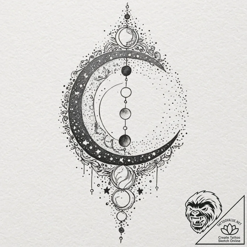 Tattoo design, the phases of the moon arrange... - tattoo sketch (№1751490120_0, 02.07.2025 21:02) — tattoovalue.net
