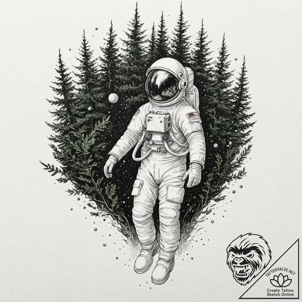 Tattoo design, an astronaut floating in space... - tattoo sketch (№1751490952_0, 02.07.2025 21:15) — tattoovalue.net