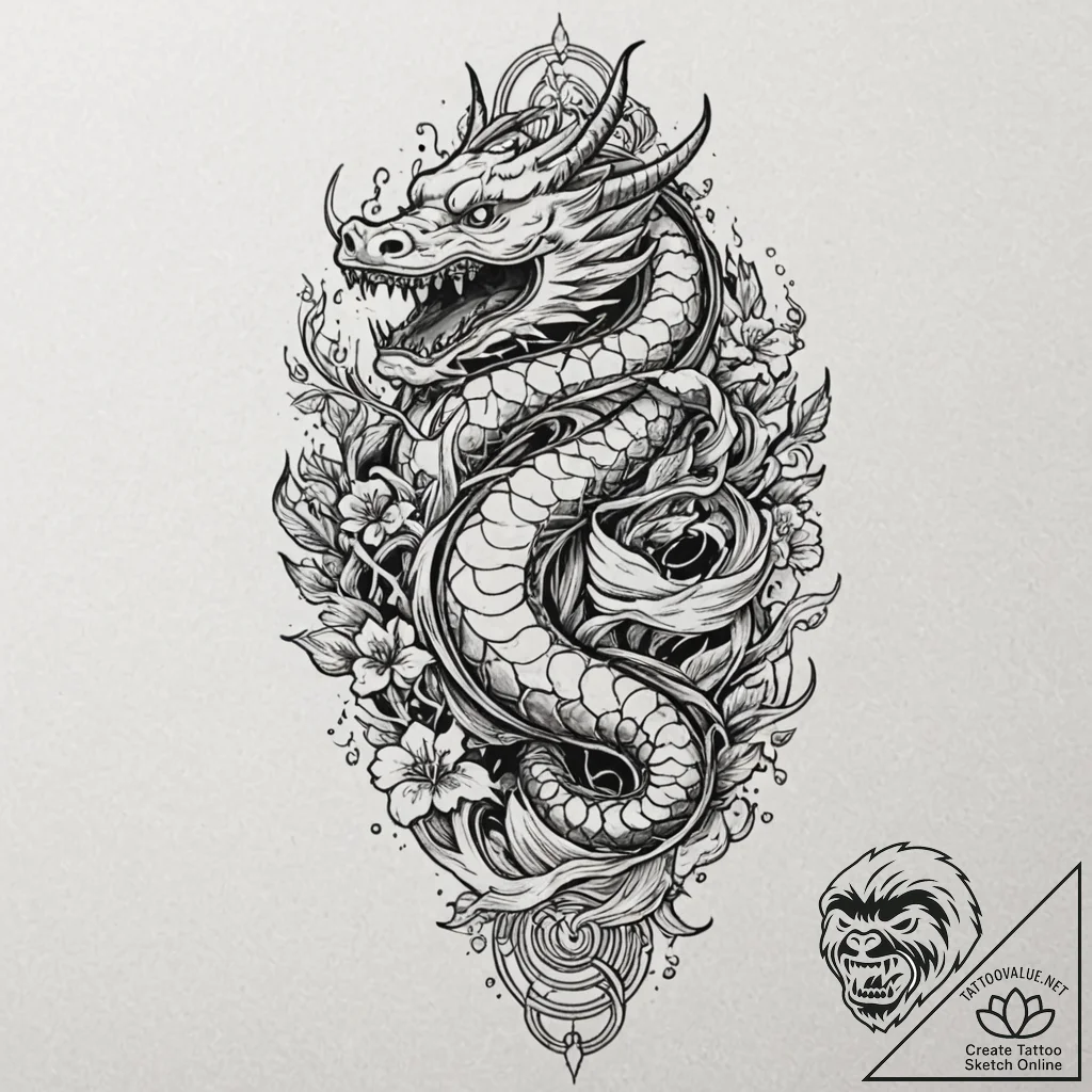 Tattoo sketch of thor’s hammer entwined with... - tattoo sketch (№1751491033_0, 02.07.2025 21:17) — tattoovalue.net