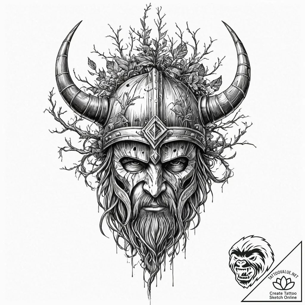 Tattoo sketch of a broken viking helmet with... - tattoo sketch (№1751492601_0, 02.07.2025 21:43) — tattoovalue.net