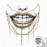 Tattoo design, a mouth, sewn shut with golden… – tattoo sketch (№1751492763_0, 02.07.2025 21:46) — tattoovalue.net