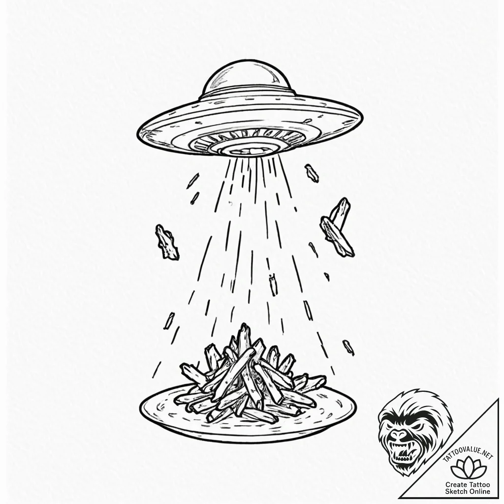 Tattoo design, a tiny ufo abducting a single... - tattoo sketch (№1751493427_0, 02.07.2025 21:57) — tattoovalue.net