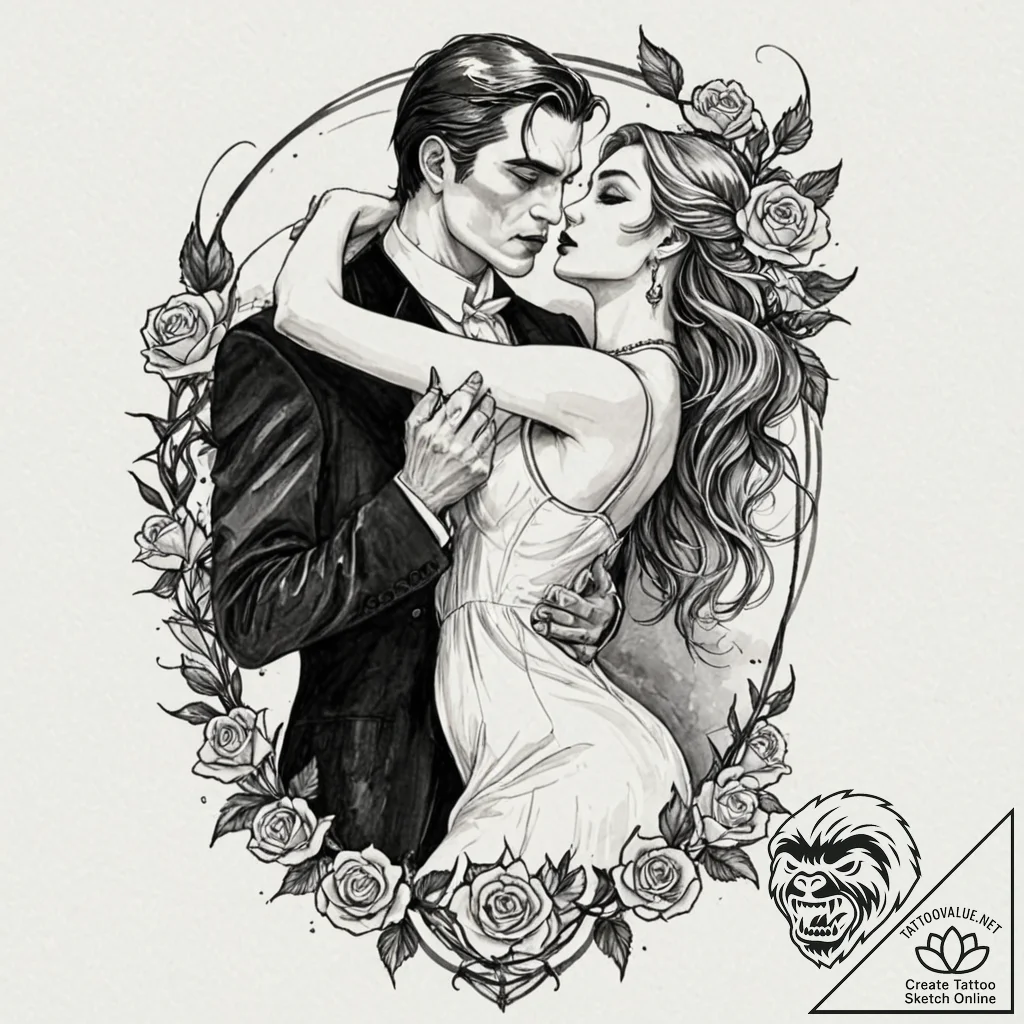 Tattoo sleeve design, vampire romance, elegan... - tattoo sketch (№1751493589_0, 02.07.2025 21:59) — tattoovalue.net