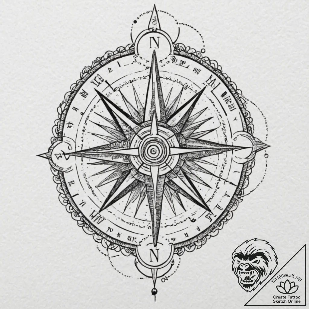 Tattoo design, a compass that doesn't point n... - tattoo sketch (№1751493753_0, 02.07.2025 22:02) — tattoovalue.net