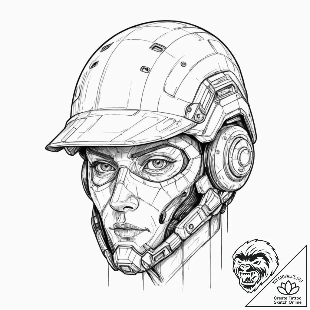 Tattoo design, soldier's helmet, a ghostly di... - tattoo sketch (№1751493834_0, 02.07.2025 22:03) — tattoovalue.net