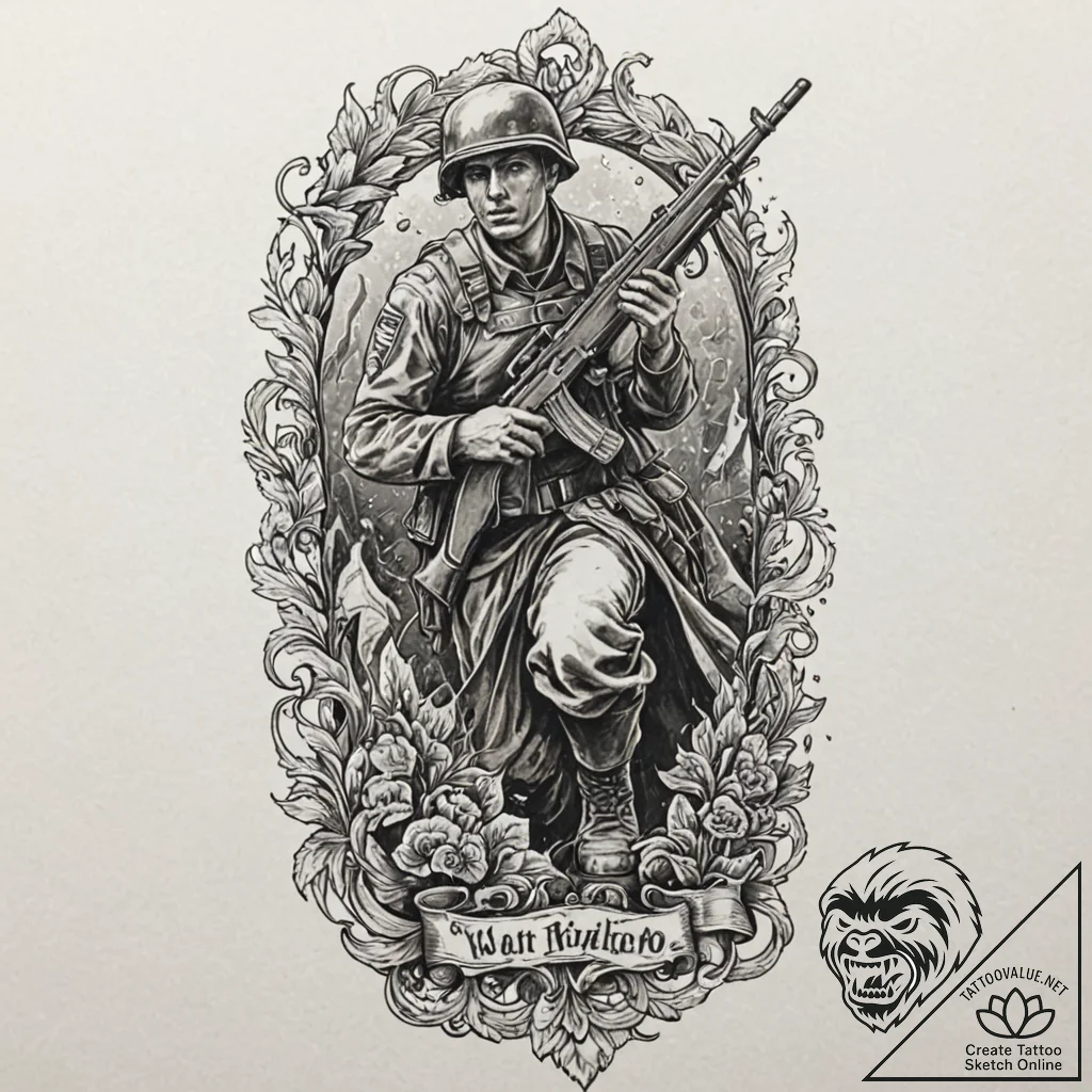 Tattoo design, a memorial statue to a soldier... - tattoo sketch (№1751494157_0, 02.07.2025 22:09) — tattoovalue.net