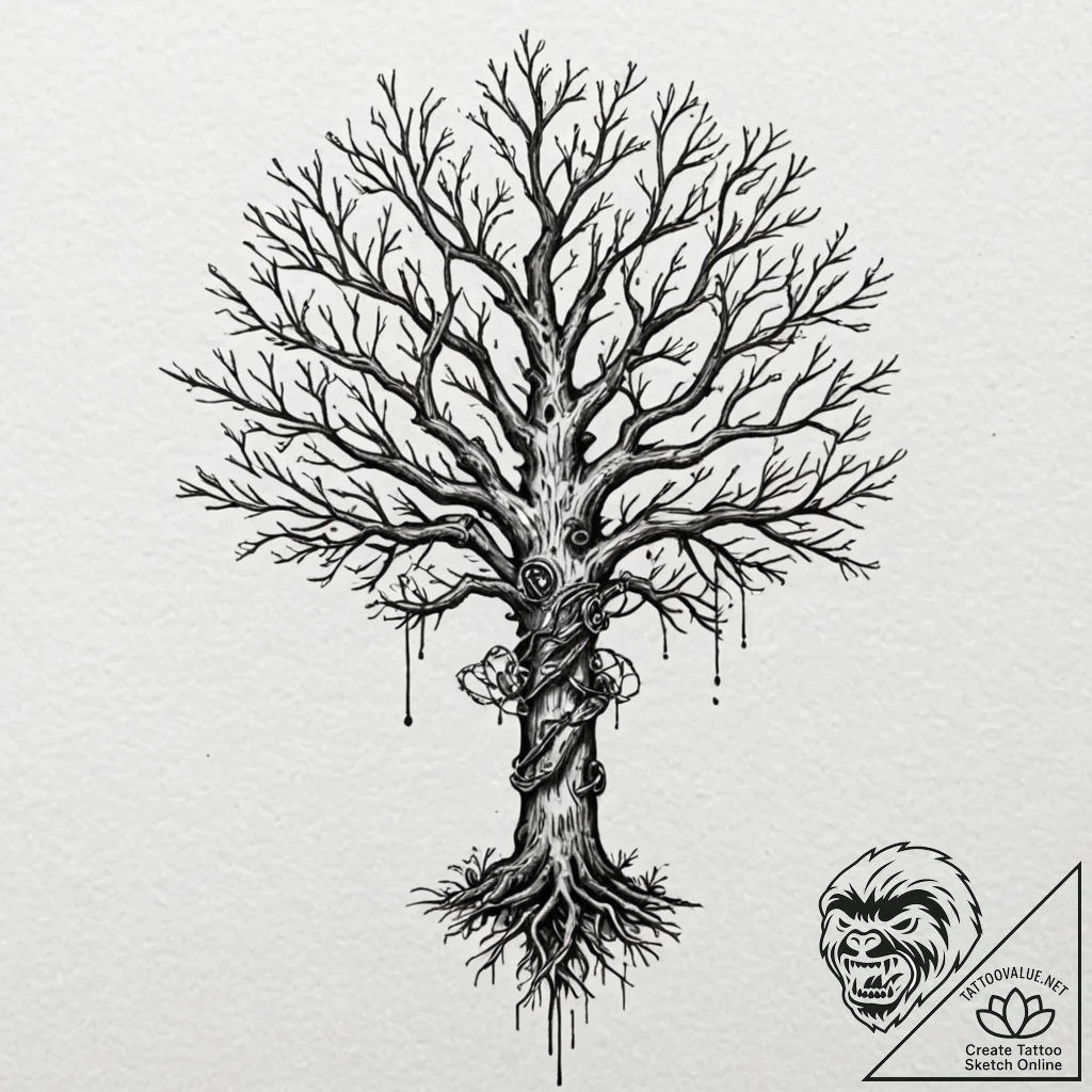 Tattoo design, a tree of life, but its branch... - tattoo sketch (№1751494483_0, 02.07.2025 22:14) — tattoovalue.net